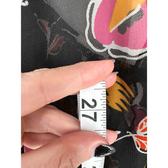 Her Pony Label Top Women XS Black Floral Pixie Halter Mesh Festival Tie Front - Picture 6 of 8